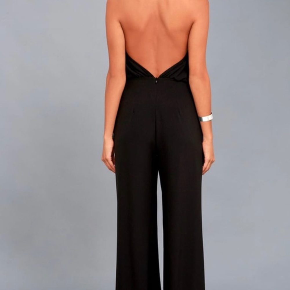 Black halter jumpsuit with low back